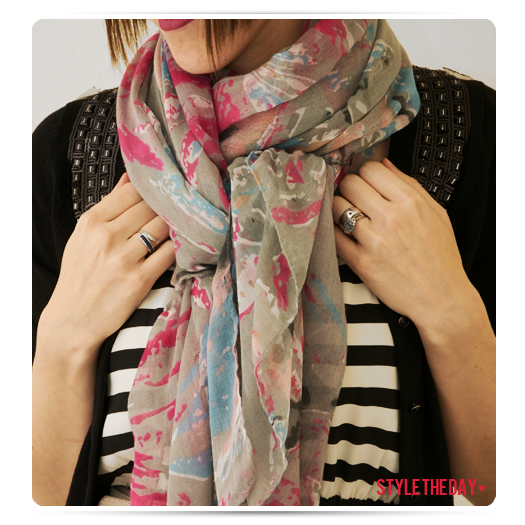 Pink, blue and grey scarf
